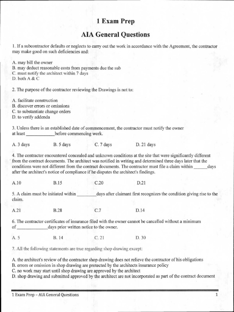 Aia Question and Answers PDF Architect General Contractor