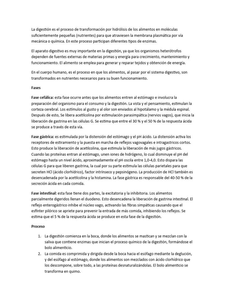 Proceso De Digestion Pdf Digestión Estómago