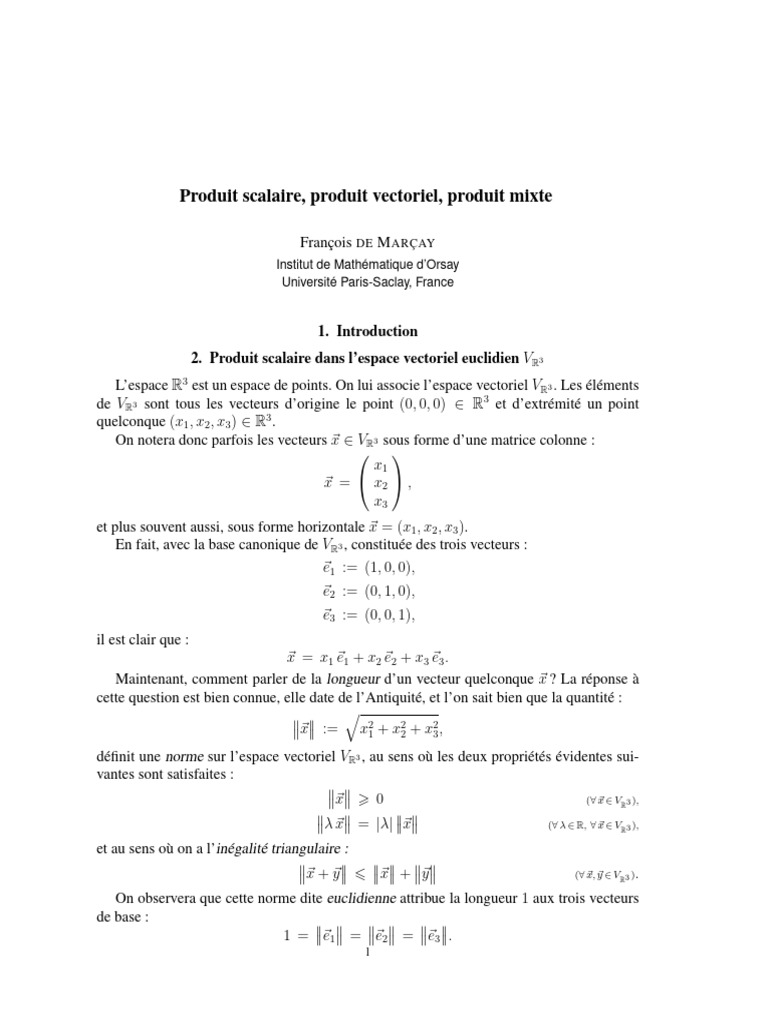 Produits scalaires et vectoriels en R3 | PDF