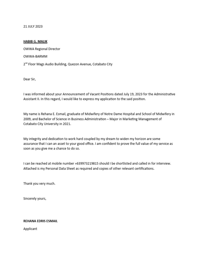 Application for Administrative Assistant II | PDF