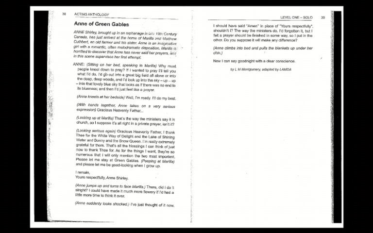 Anne of Green Gables Monologue | PDF