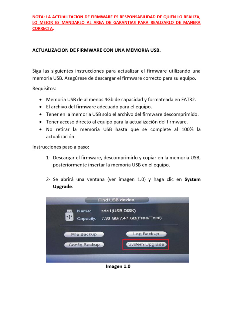 Actualización de Firmware por USB | PDF