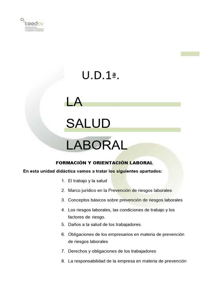Salud Laboral y Prevención de Riesgos | PDF | Riesgo | Seguridad y ...