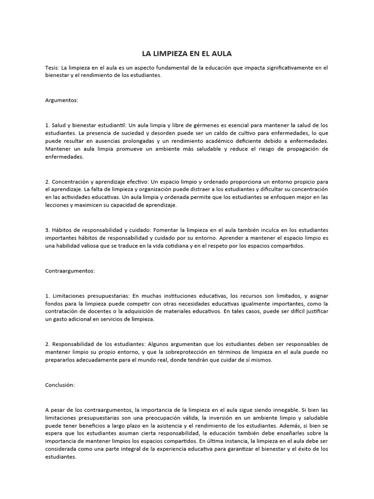 La Limpieza en El Aula | PDF