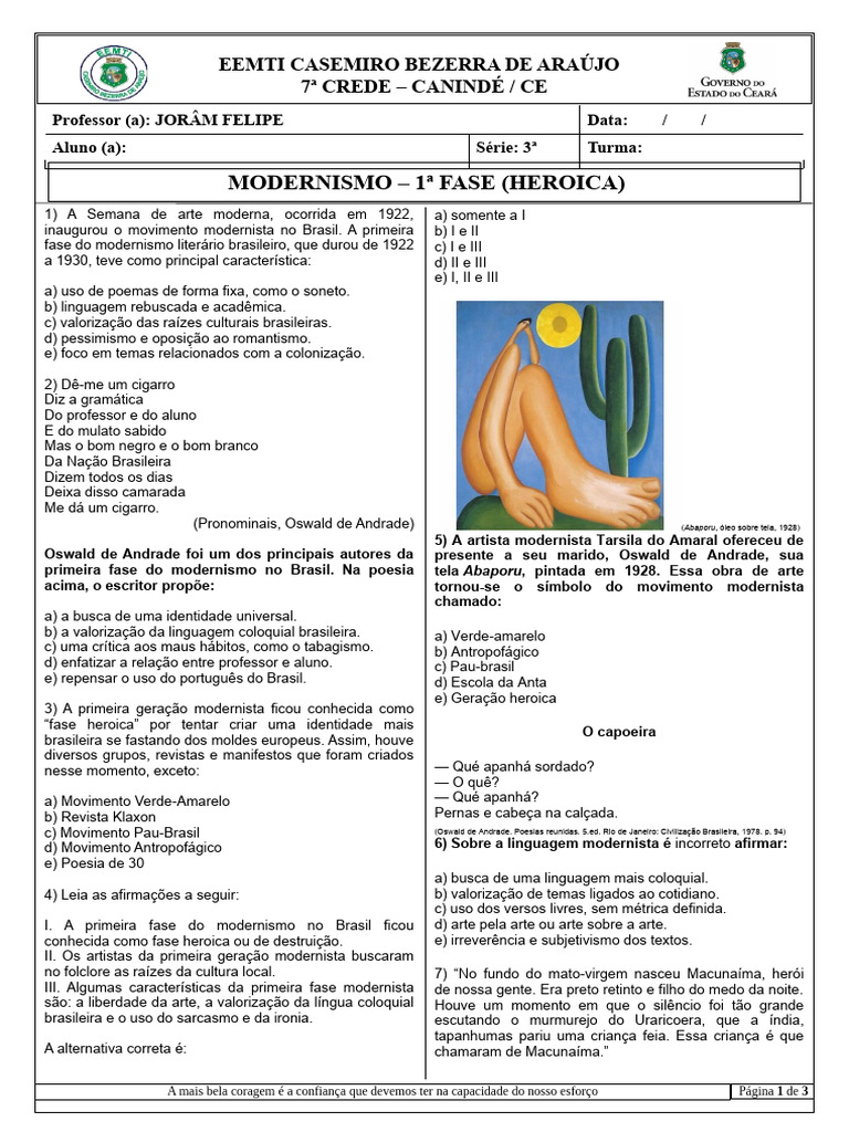 Modernismo - 1 Fase | PDF | Modernismo | Poesia