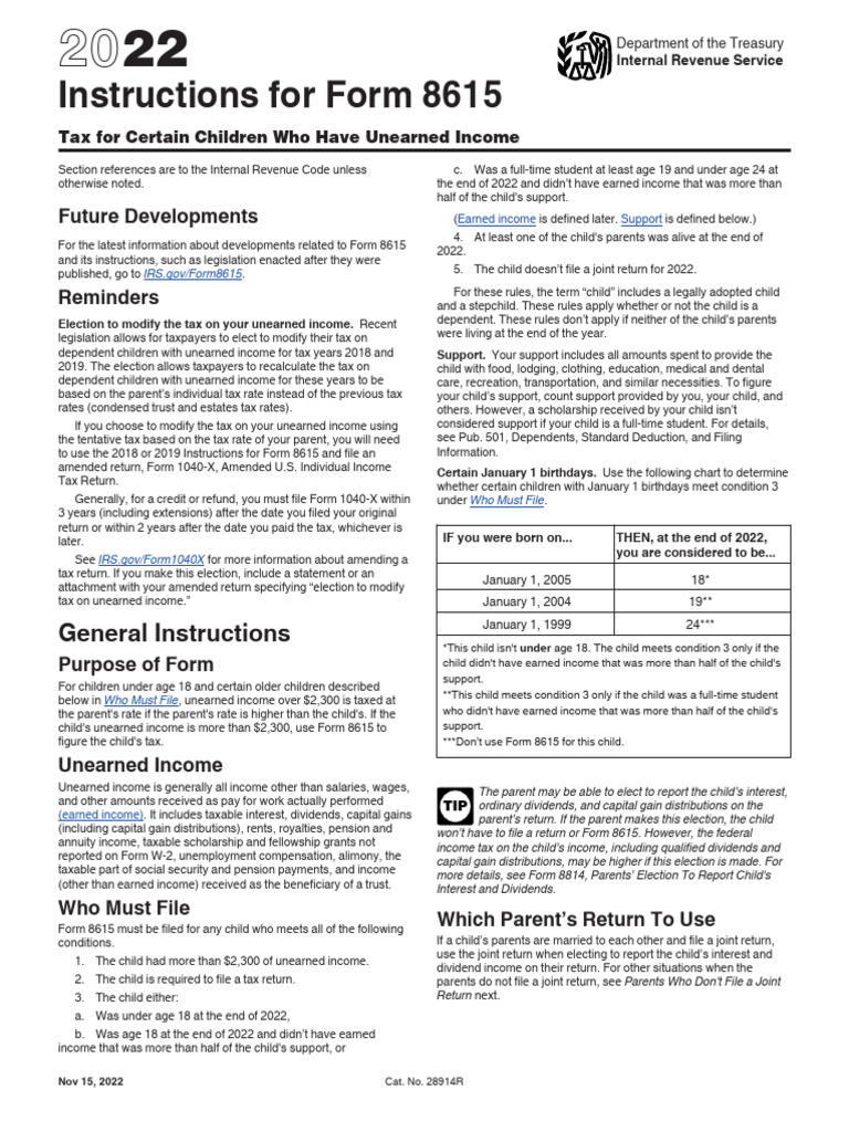 Instructions For Form 8615 Future Developments PDF Irs Tax Forms