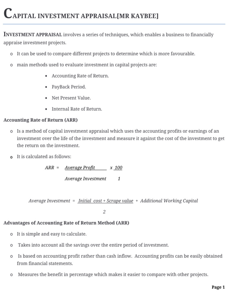 Capital Investment Appraisals PDF