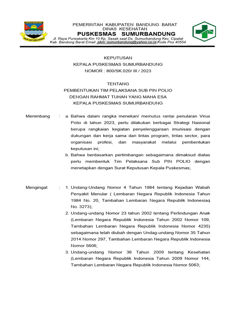 Tim Pelaksana Sub PIN Polio 2023 | PDF