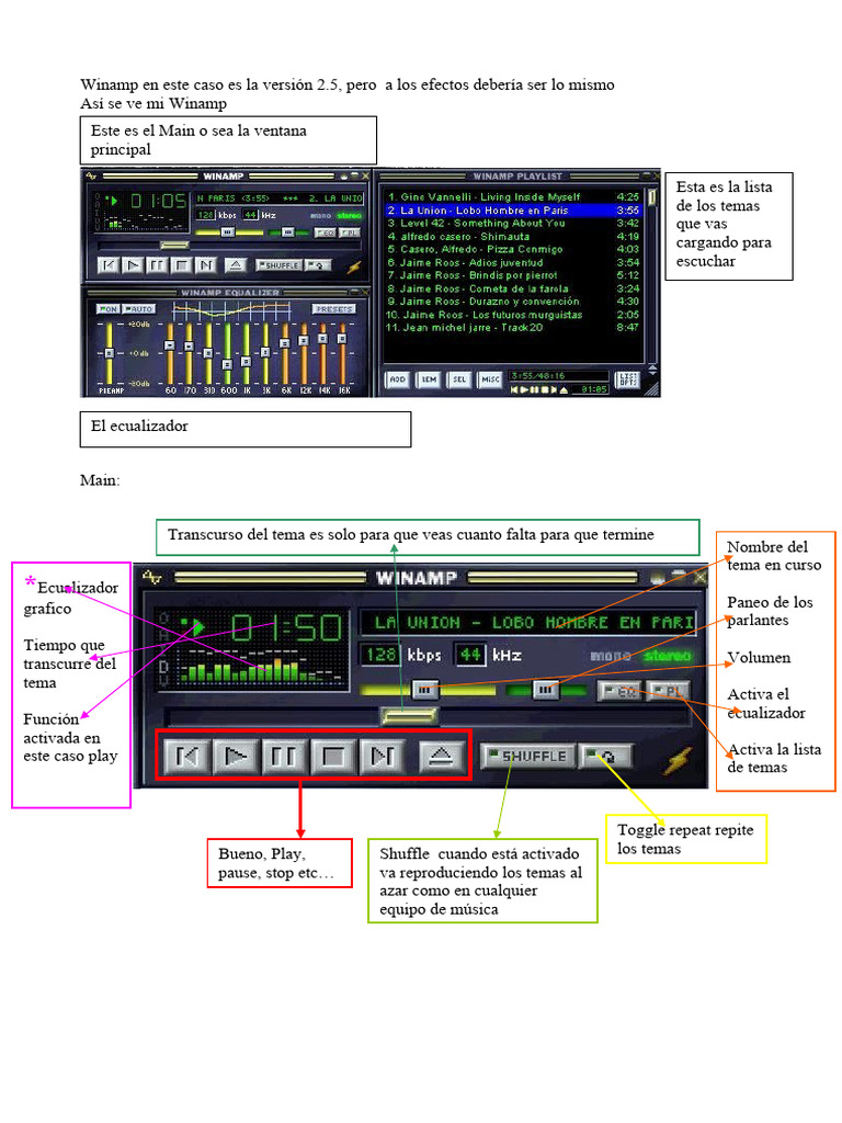 Tutorial de Winamp 2.5: Funciones Clave | PDF | Ventana (informática ...