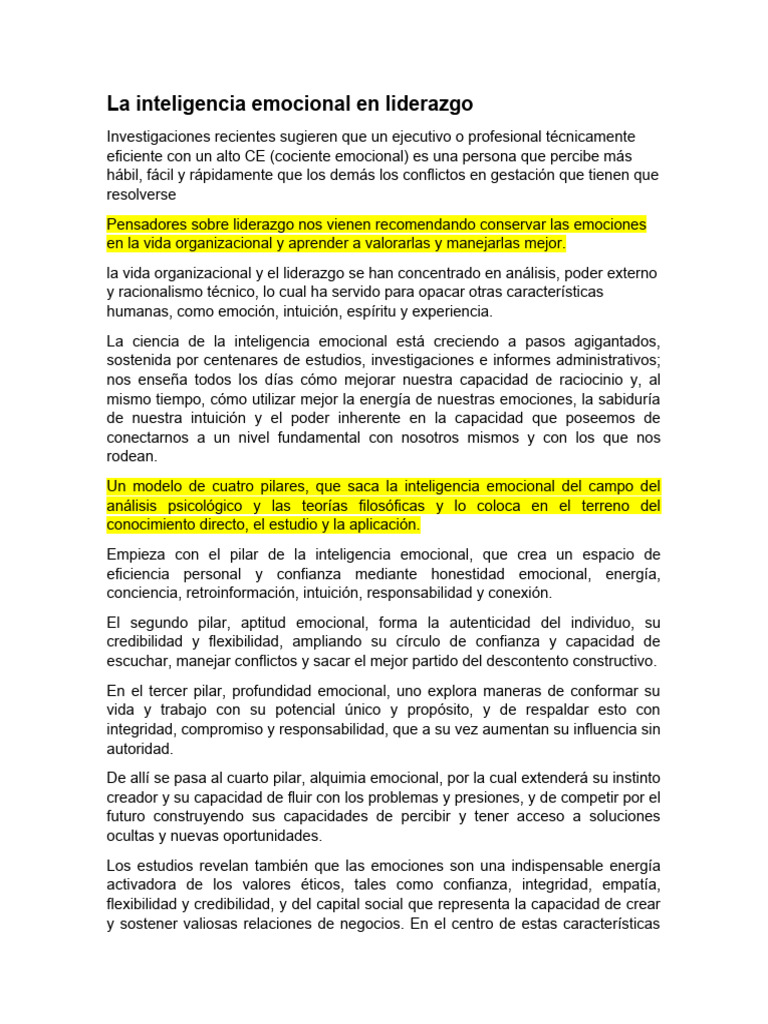 La Inteligencia Emocional en Liderazgo | PDF | Las emociones | Inteligencia