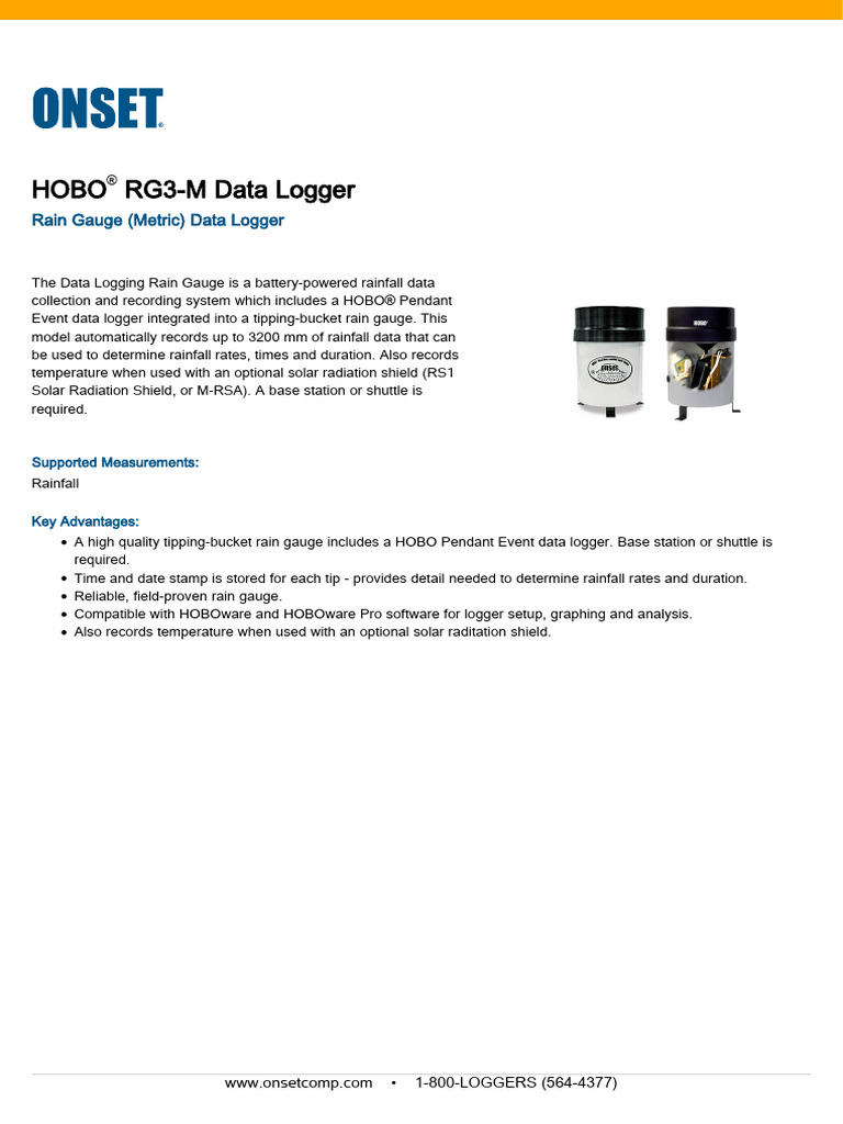 HOBO RG3-M Data Logger Datasheet | PDF | Rain | Calibration