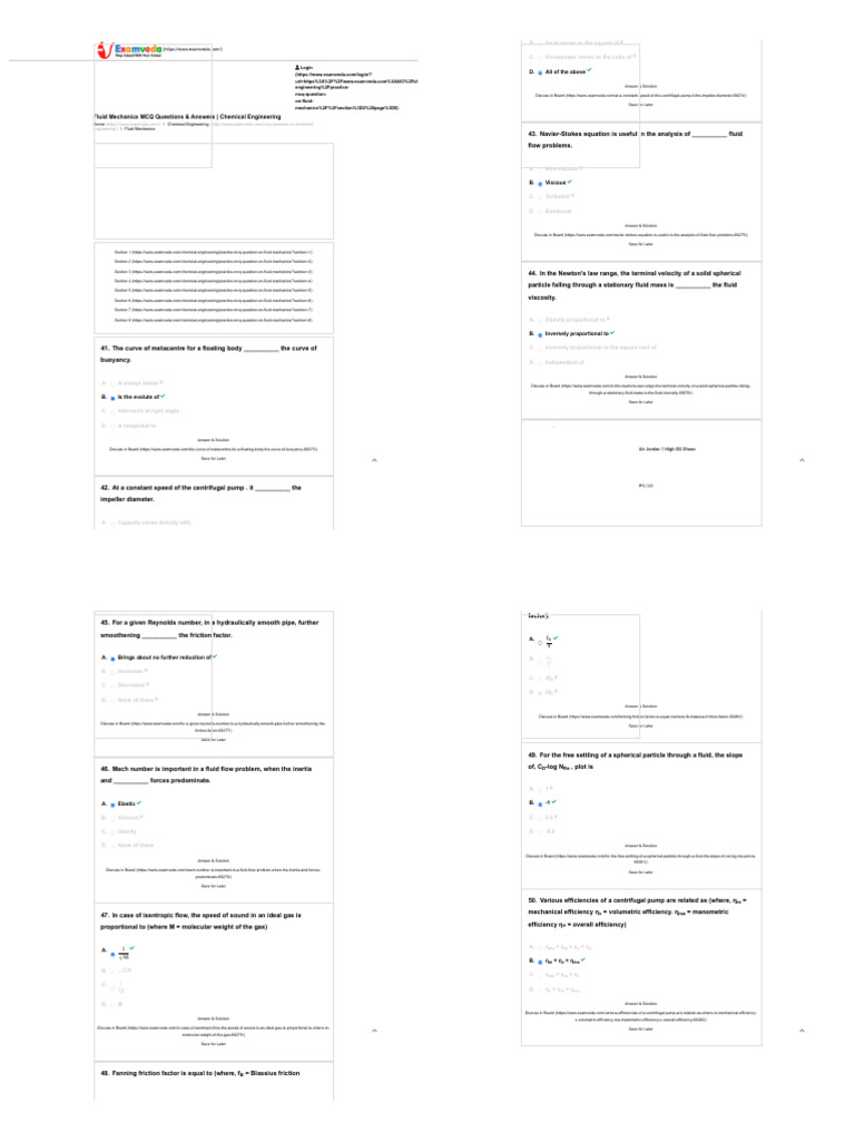 Fluid mechanics mcq questions answers chemical engineering page 5