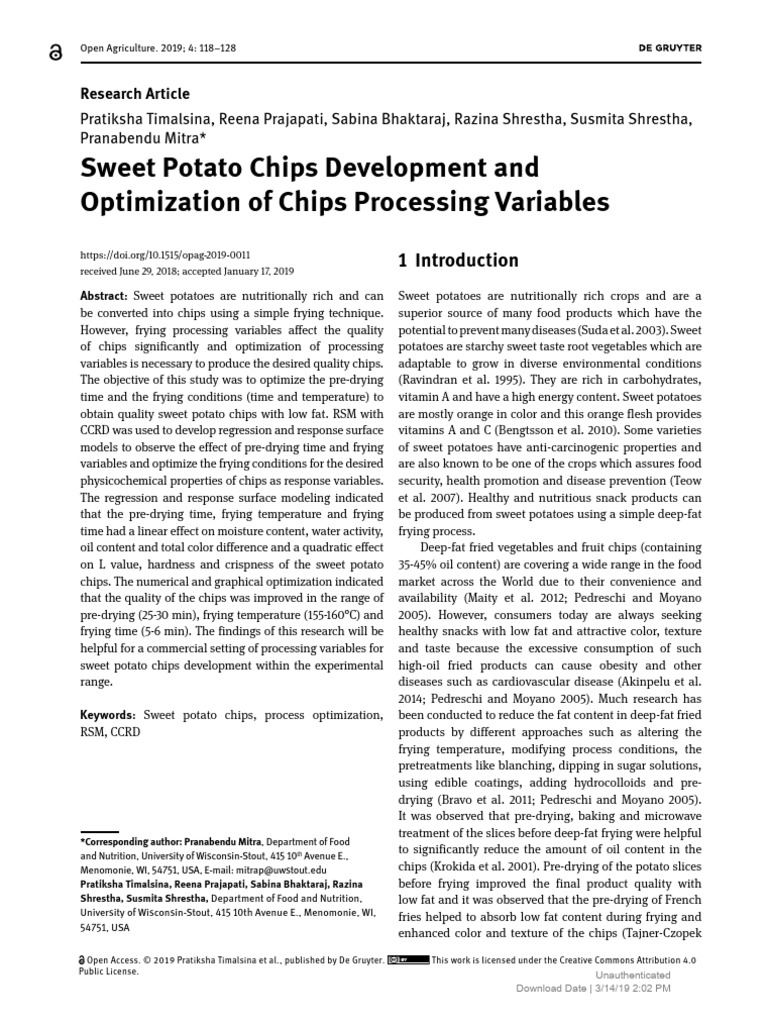 Sweet Potato Chips Development and Optimization of | PDF | Potato ...