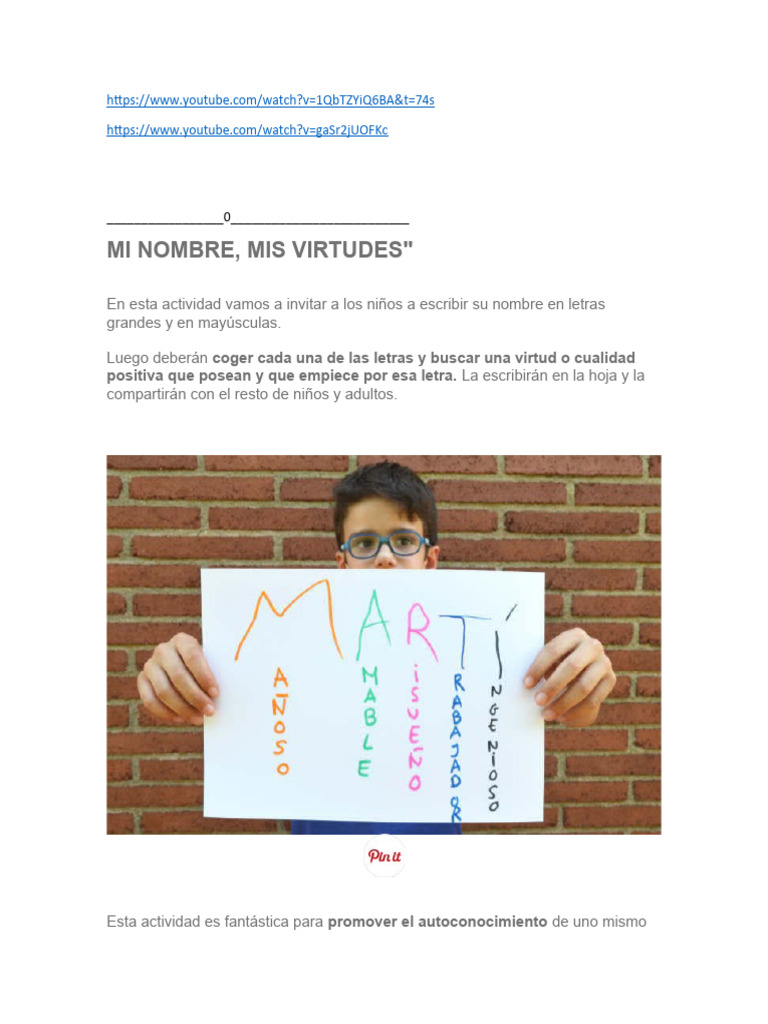 Actividades de Autoconocimiento Infantil | PDF | Relaciones personales ...