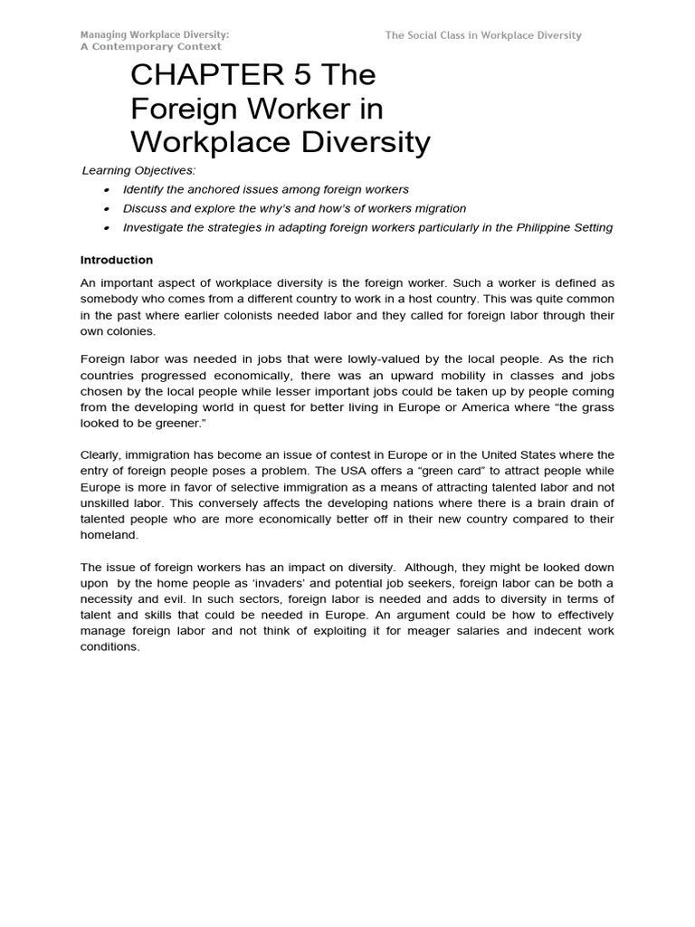 Chapter 5 the foreign worker in workplace diversity pdf