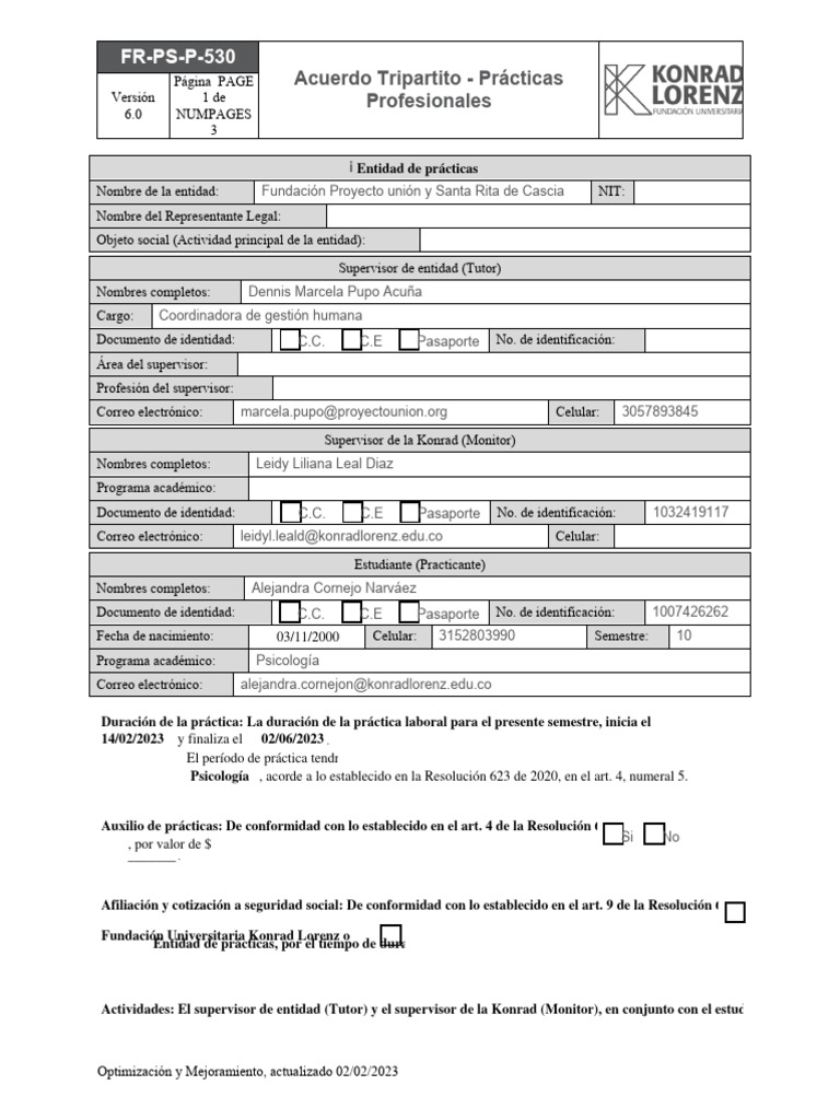 Acuerdo Tripartito de Prácticas | PDF