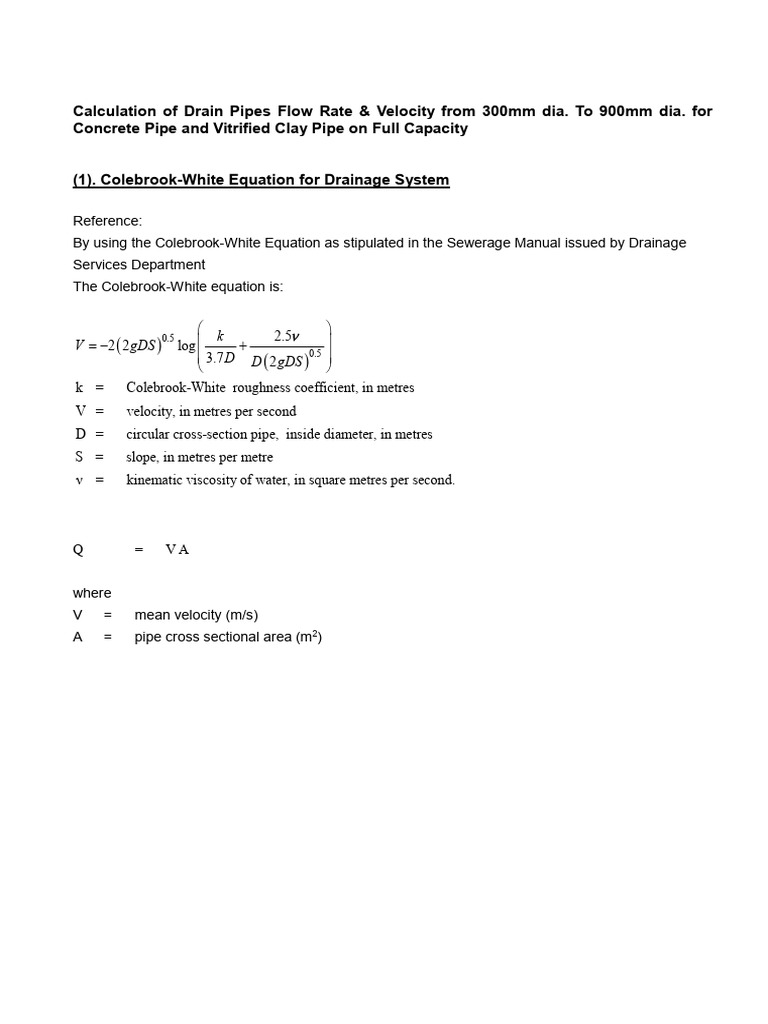 Drainage Flow Rate Calculations 300-900mm | PDF | Discharge (Hydrology ...