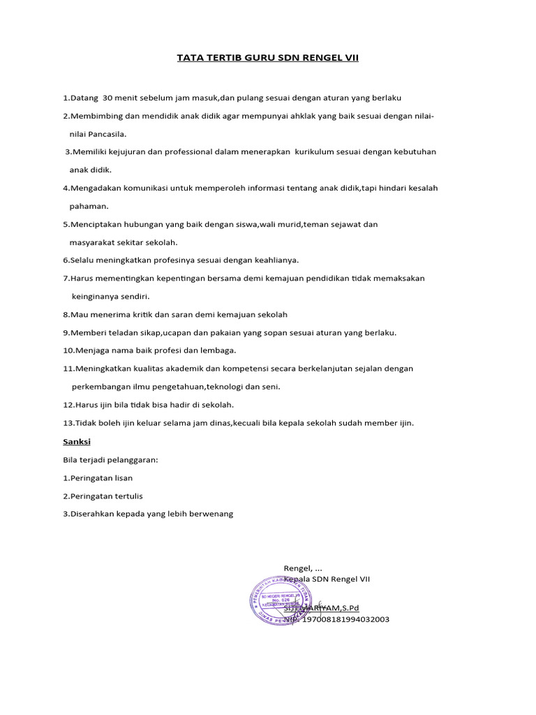 Tata Tertib Guru SDN Rengel Vii | PDF | Gaya Hidup