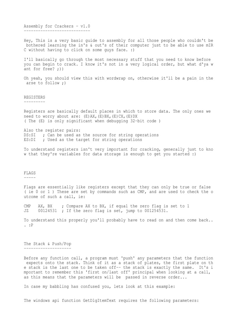 Beginner's Guide to Assembly Cracking | PDF | Subroutine | String ...