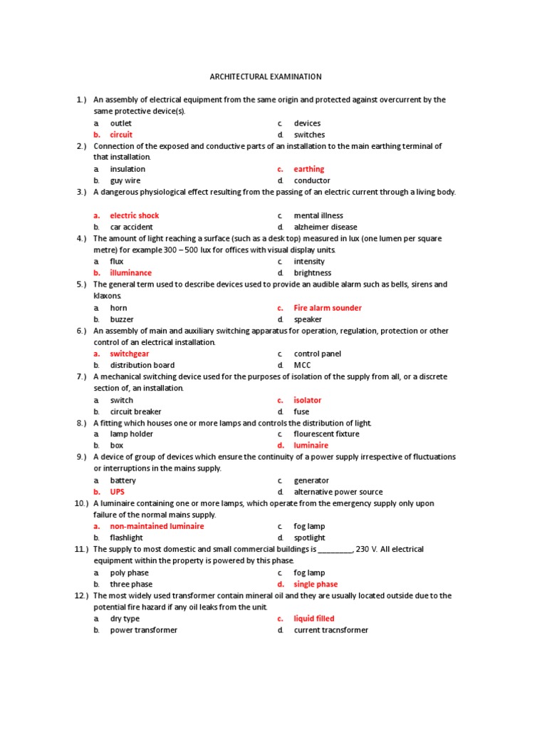 Electrical Quiz PDF Electrical Wiring Cable