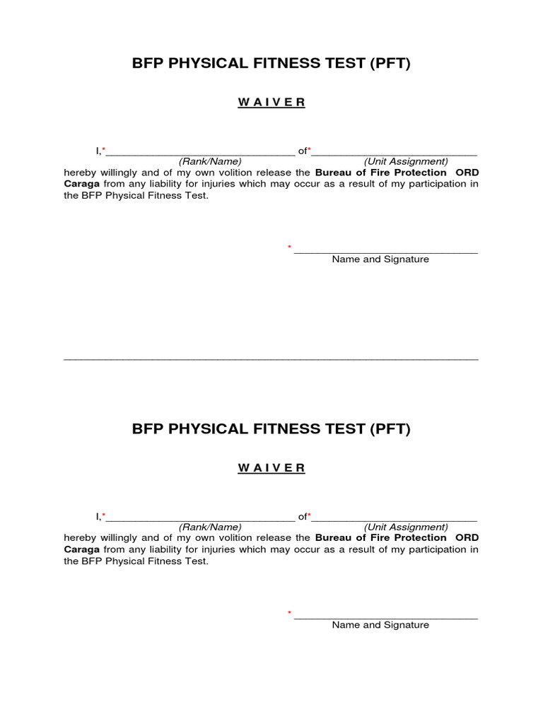BFP Physical Fitness Test Waiver Form | PDF | Finance & Money Management