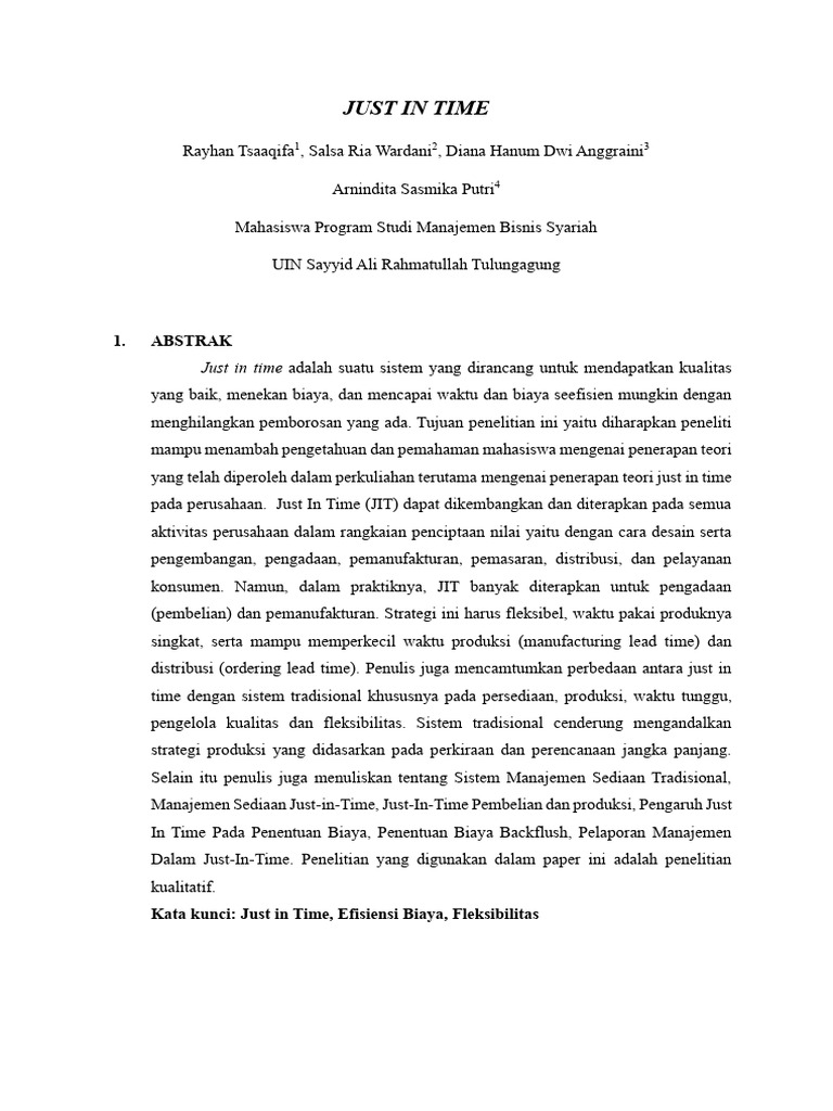 Penerapan Just In Time dalam Manajemen Biaya | PDF