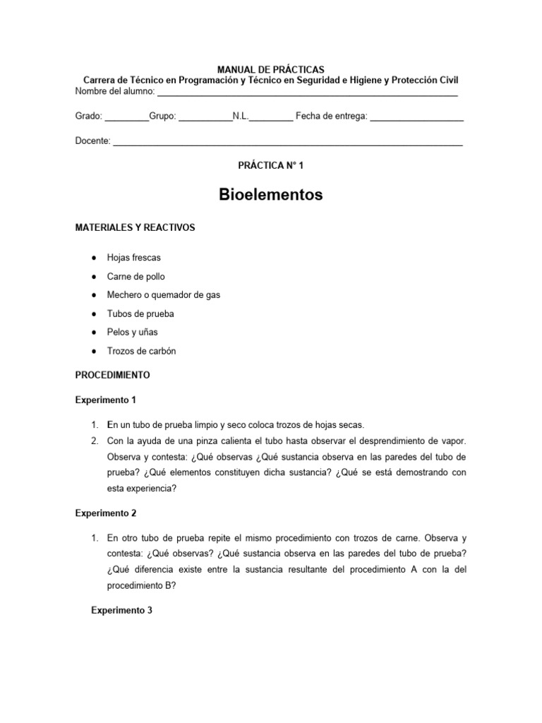 Prácticas de Bioelementos y Nutrientes | PDF