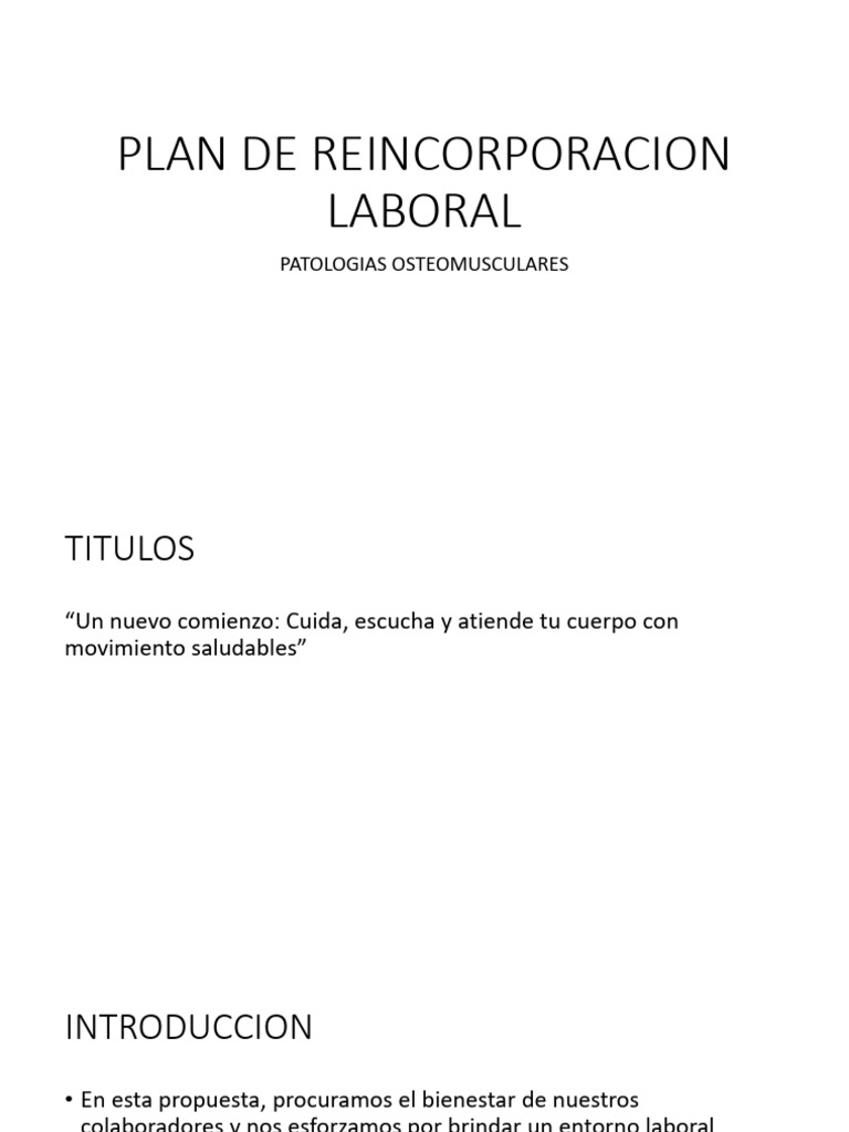Plan de Reincorporación Laboral Saludable | PDF | Factores humanos y ...