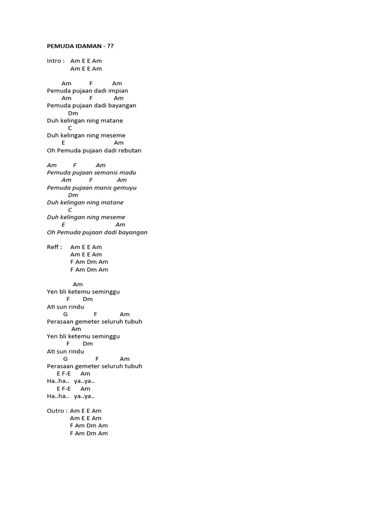 Chord dan Lirik Pemuda Idaman | PDF | Seni