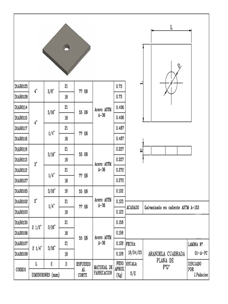 Arandela cuadrada plana pdf