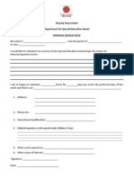 Volunteer Form for Special Education Department