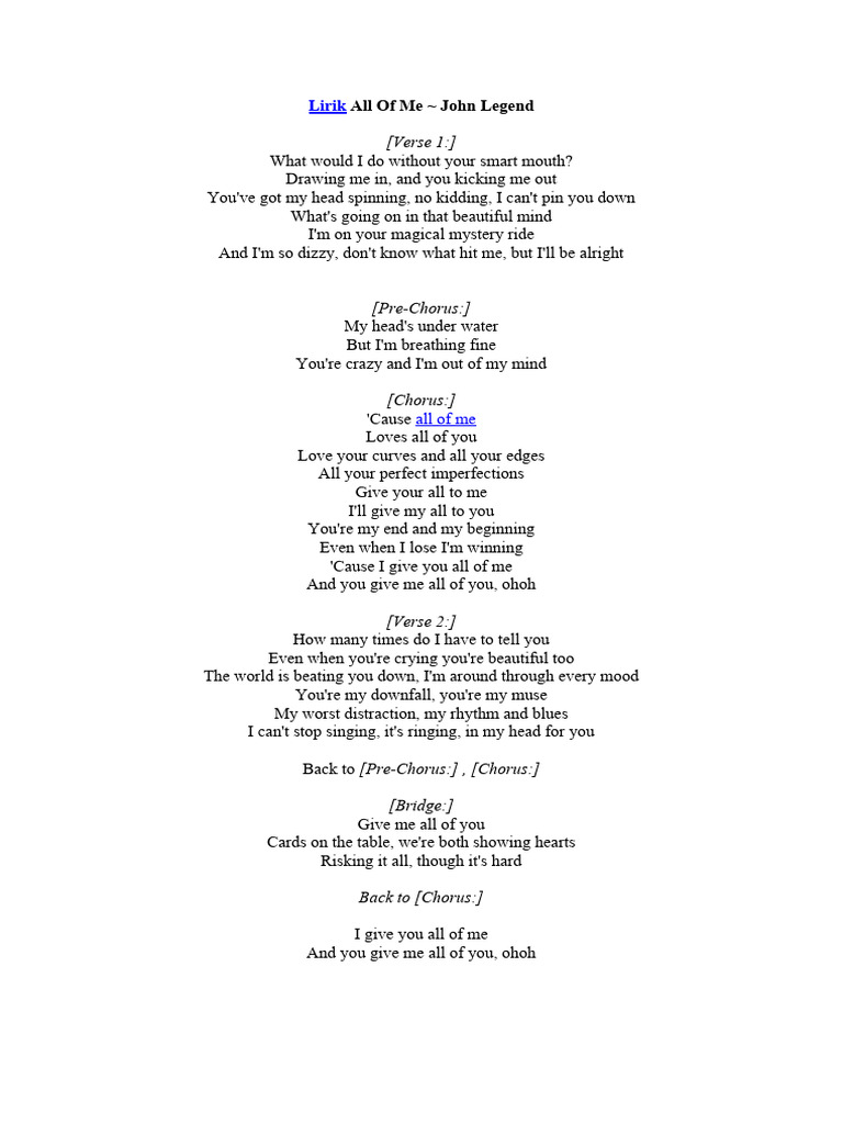 Lirik All Of Me