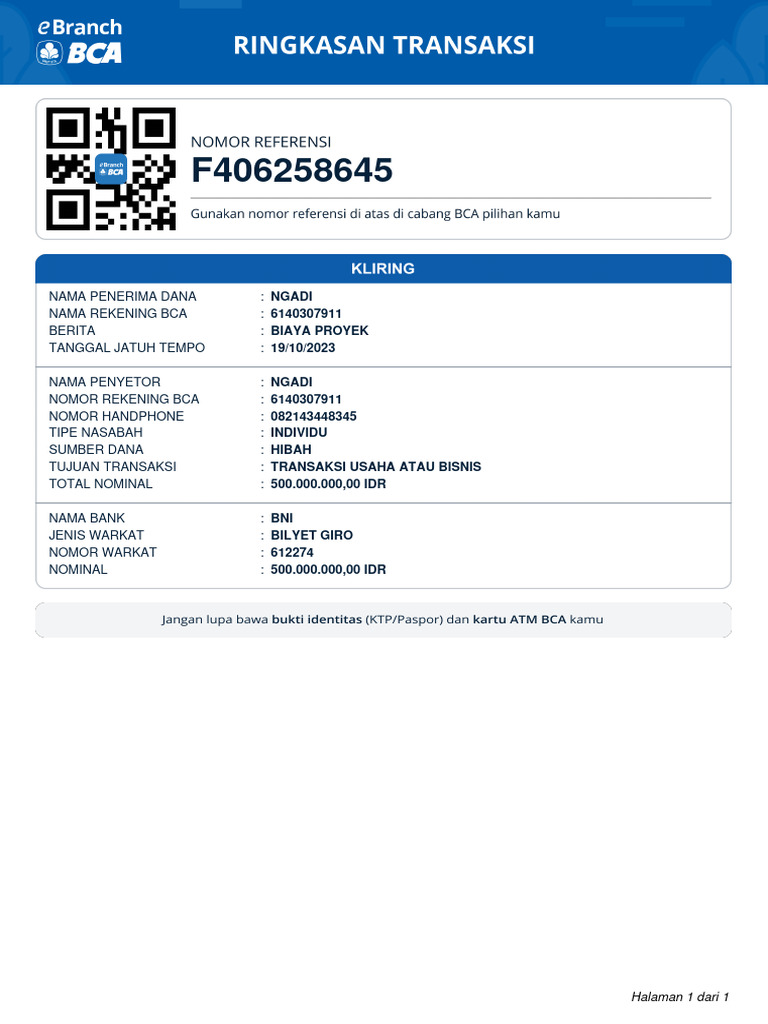 Contoh Ebranch Bca PDF Law