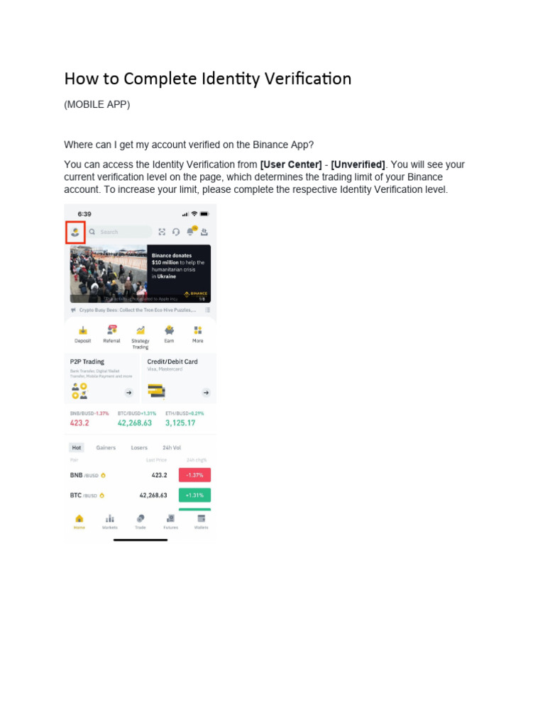 Binance Identity Verification Guide | PDF | Identity Document | Selfie