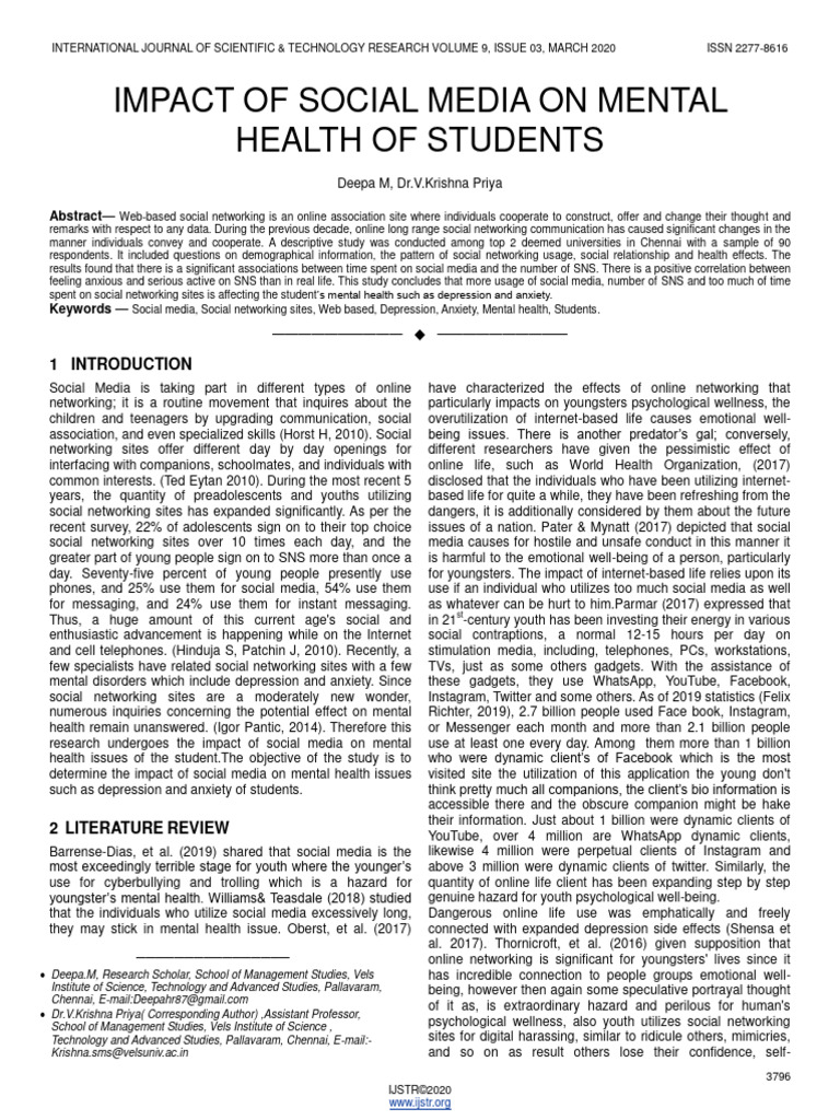 Impact Of Social Media On Mental Health Of Students Pdf Social