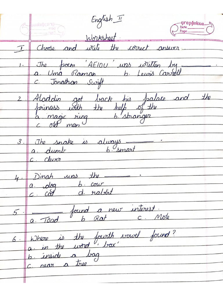 English II worksheet | PDF