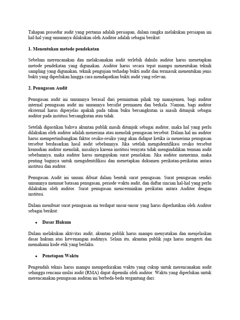 Tahapan Prosedur Audit Yang Pertama Adalah Persiapan | PDF