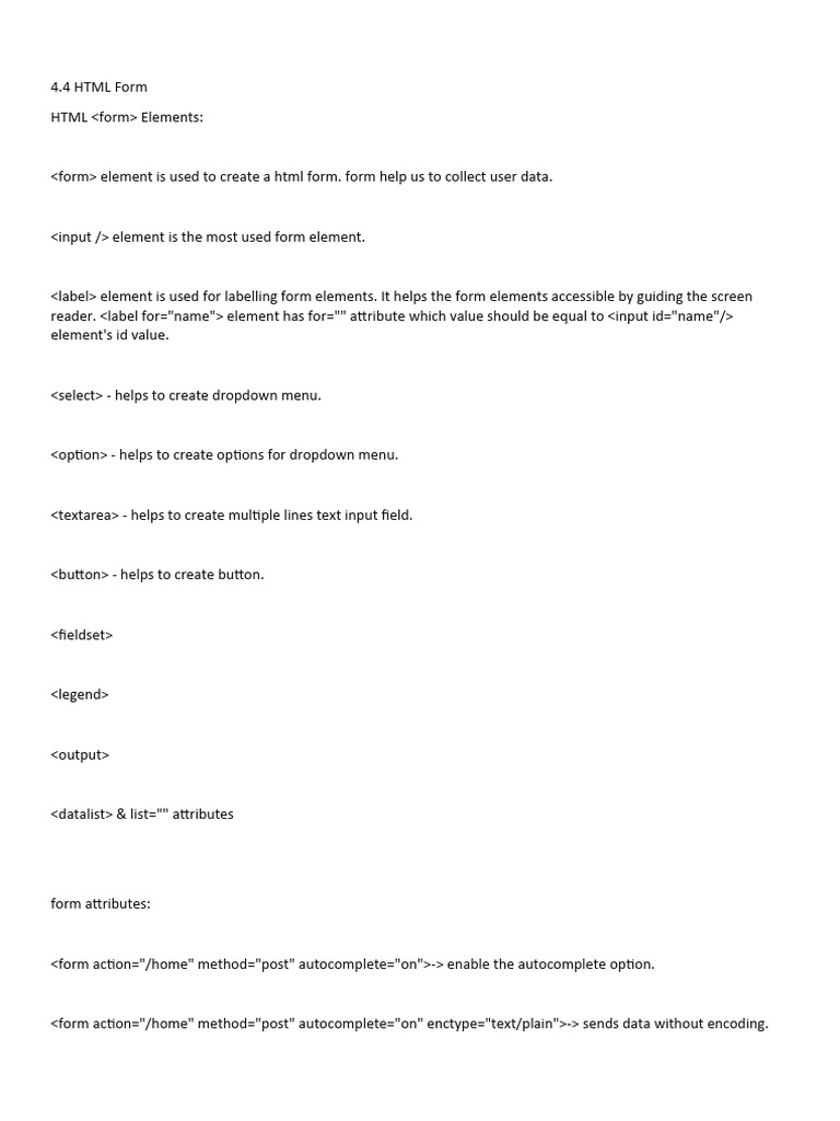 HTML Form Elements and Attributes Guide | PDF | Html | Computer File ...