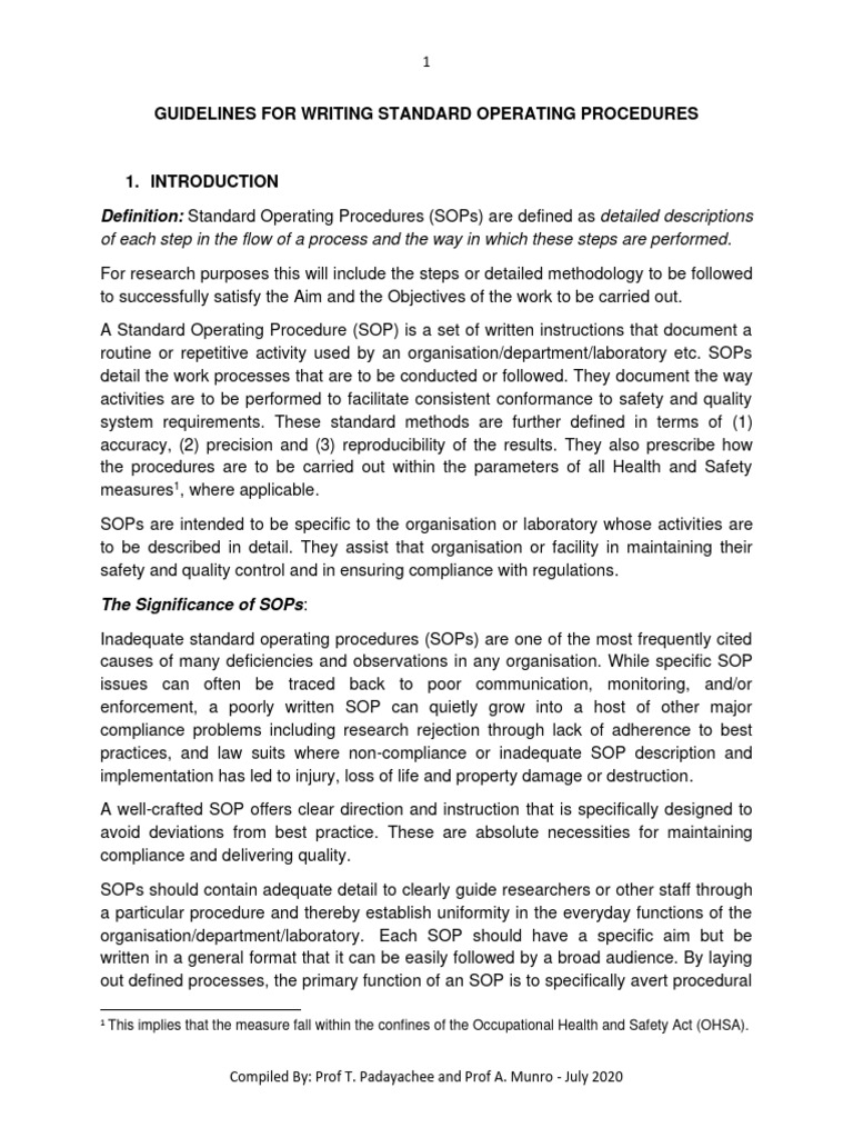 Guidelines For Writing Standard Operating Procedures | PDF | Regulatory ...