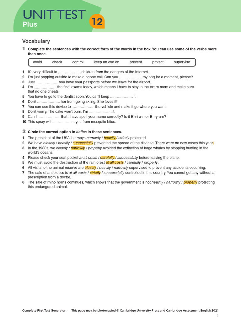 Complete First - Test Unit Test 12 (PLUS) - 2 | PDF
