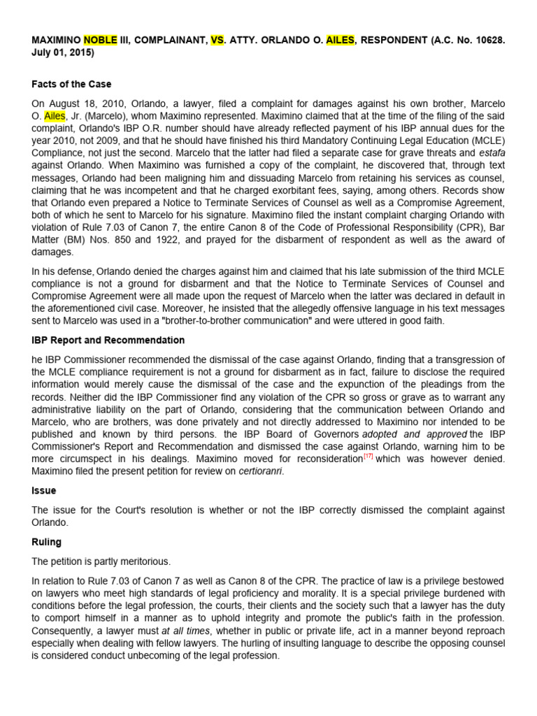 Disbarment Case: Atty. Ailes' Misconduct | PDF | Law