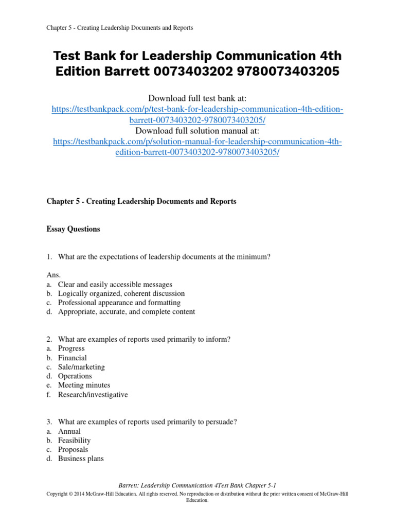 Leadership Communication 4th Edition Barrett Test Bank 1 | PDF
