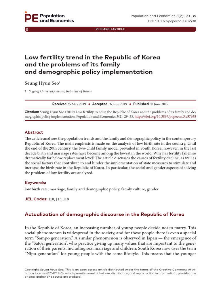 Low Fertility Trend in The Republic of Korea | PDF | Total Fertility