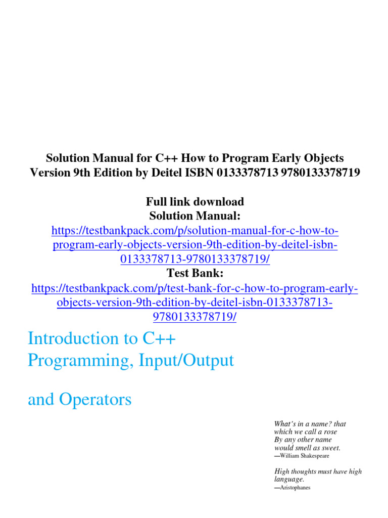 Solution Manual For C How To Program Early Objects Version 9th Edition ...