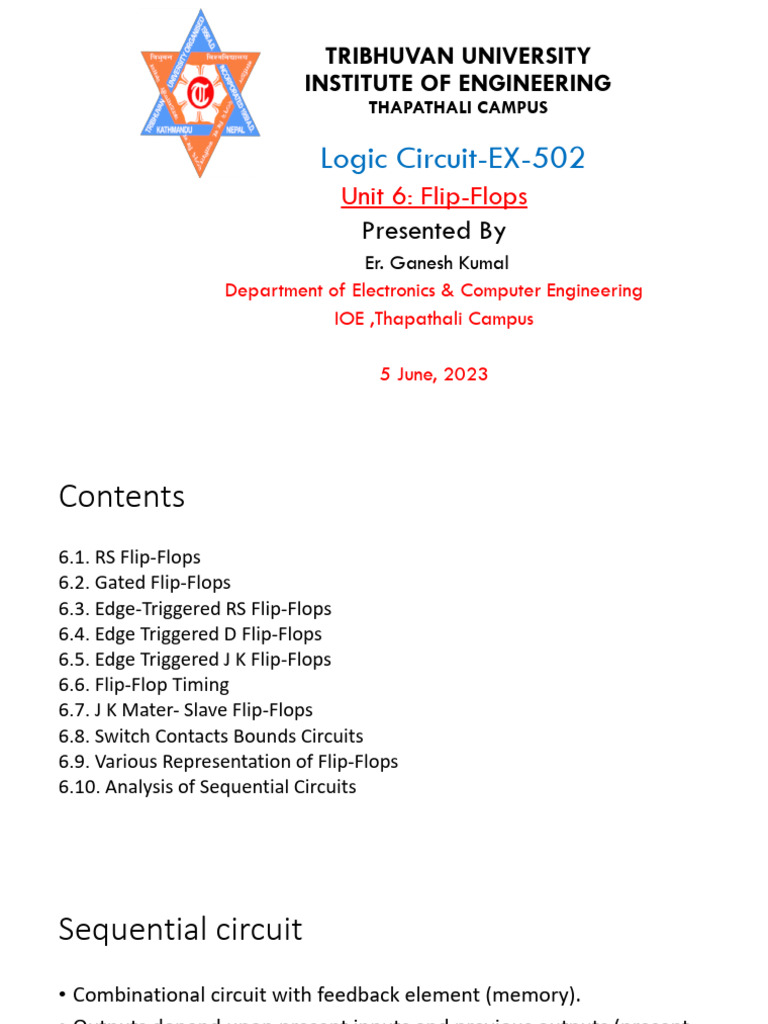 DL Unit 6 FlipFlops PDF Logic Gate Computing