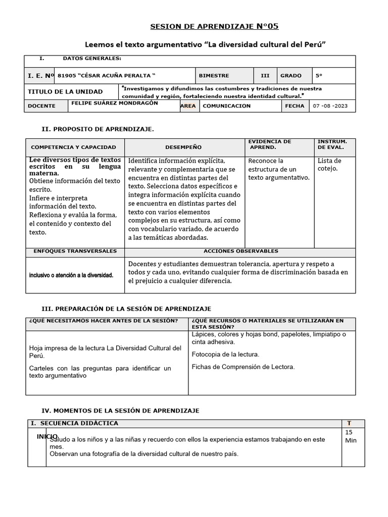 Diversidad Cultural en el Perú: Aprendizaje | PDF | Patrimonio cultural ...
