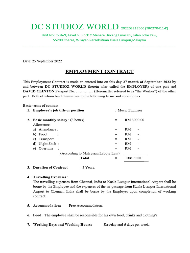 Employment Contract | PDF | Employment | Malaysia