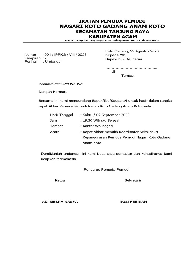 UNDANGAN IKATAN PEMUDA PEMUDI | PDF