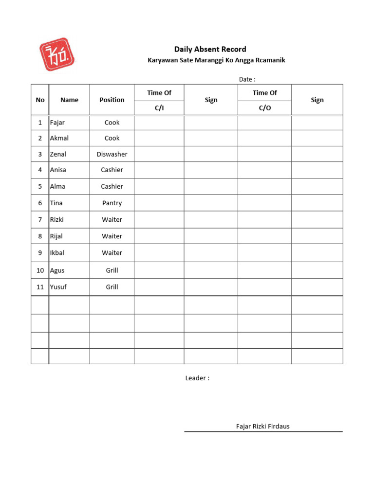 Daily Absent Record | PDF