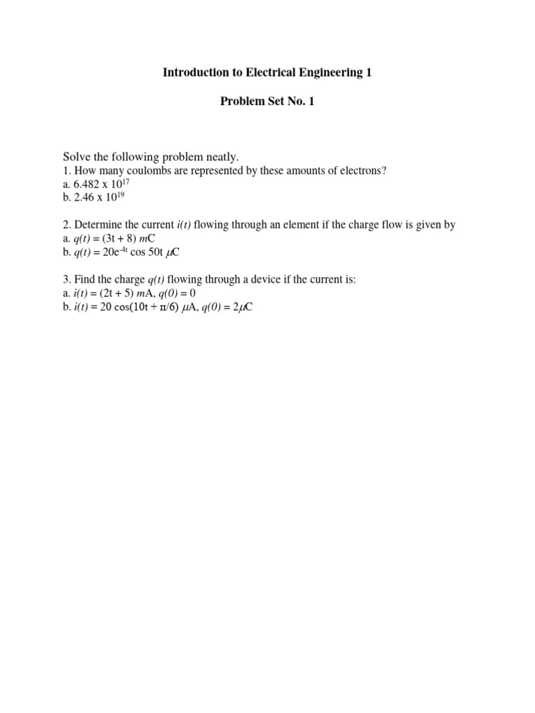 Introduction to electrical engineering problem set no 1 pdf